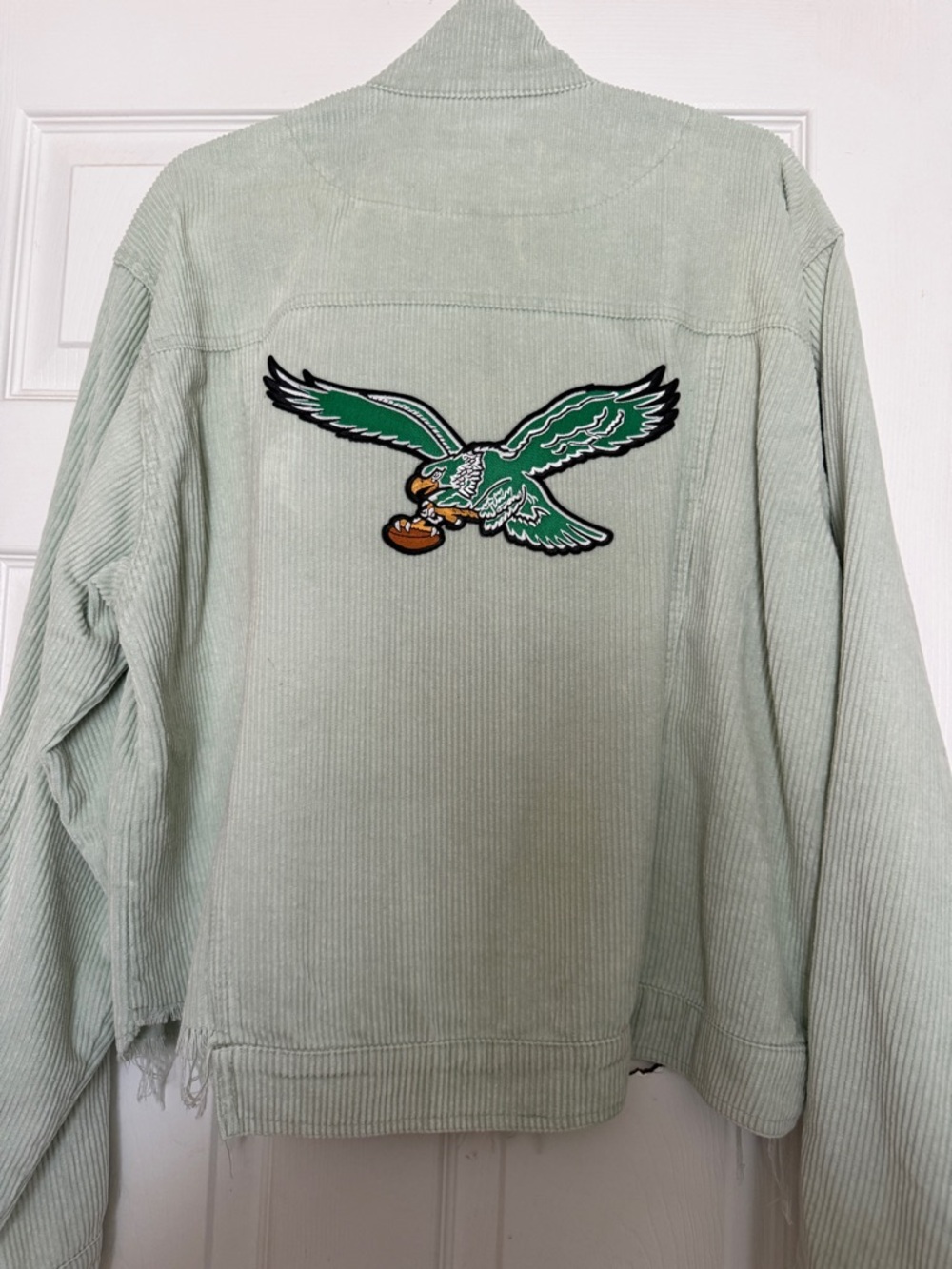 🦅 Mint Green Corduroy Jacket with Embroidered Philadelphia Eagles Patch